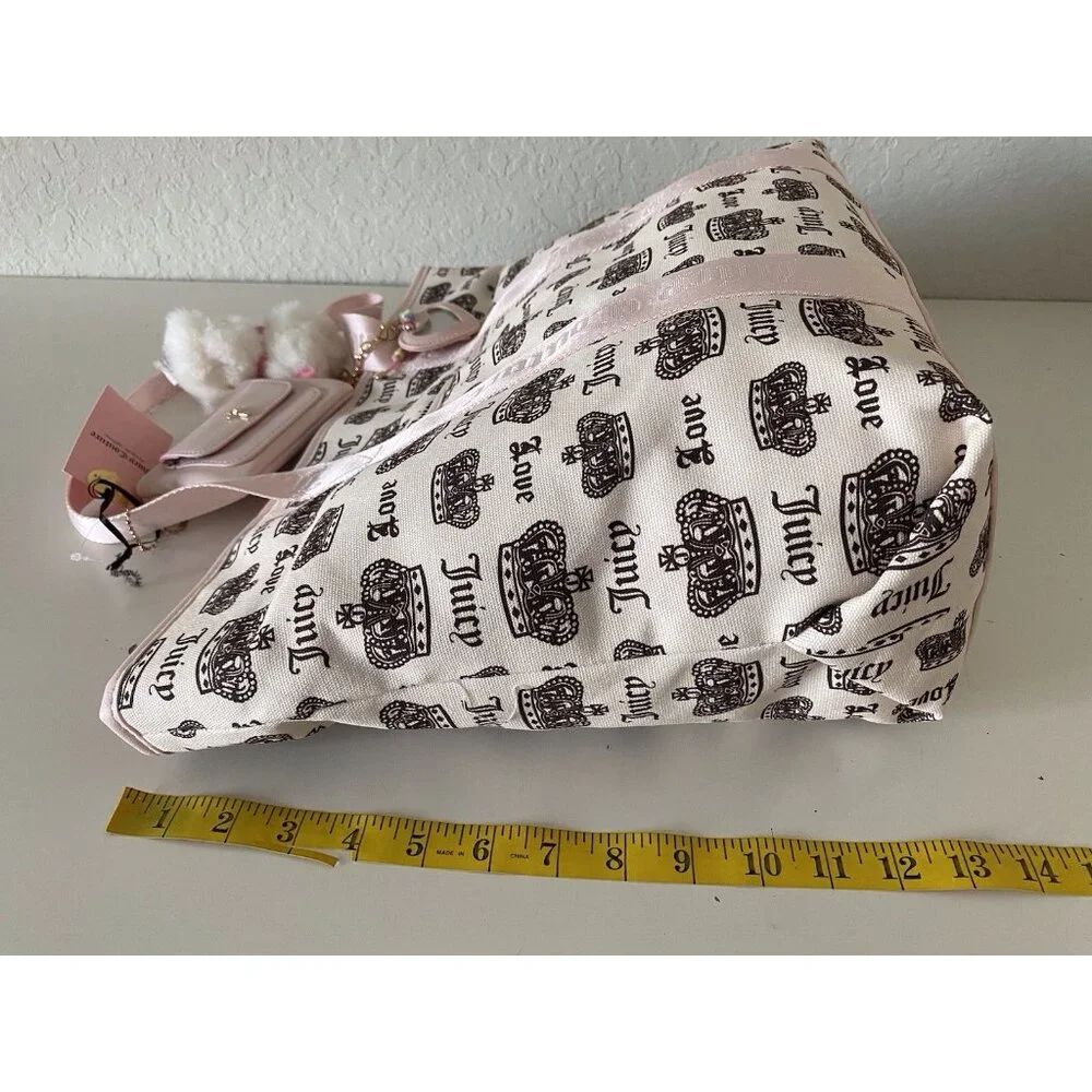 Juicy Couture Crown Juicy Festival Tote Bag Pink Cream Chocolate W/Plush Charm‎